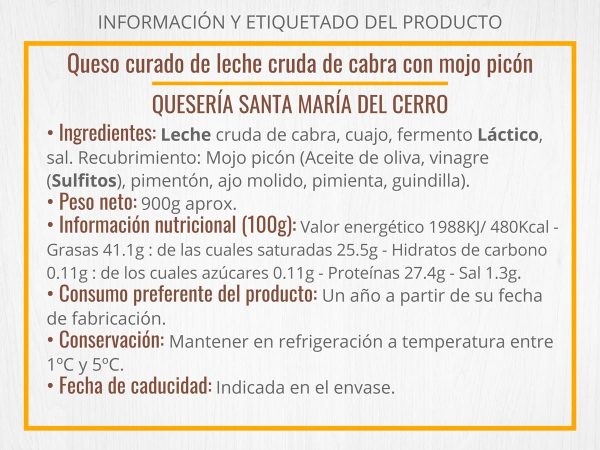 Información Queso curado de leche cruda de cabra con mojo picón