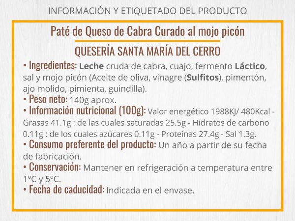 Información paté de queso de cabra curdao al mojo picón